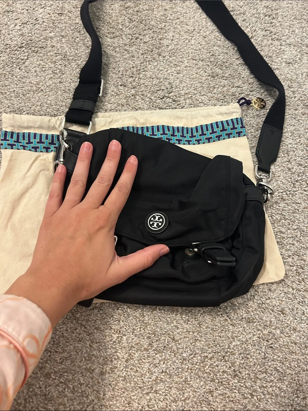 Tory Burch Black Nylon Crossbody Bag with Adjustable Strap